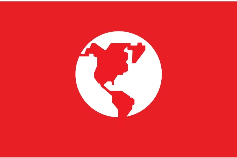 Purina bryr seg om miljøet-logoen med hvit jordklode på en rød bakgrunn