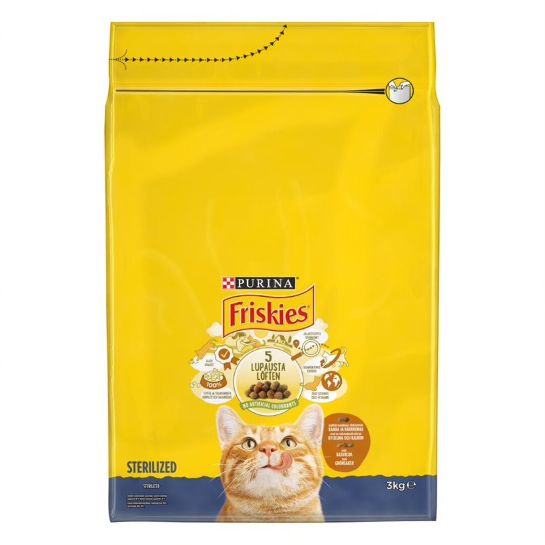 Friskies® Sterilized med en smakfull blanding av Kylling, Kalkun og Grønnsaker