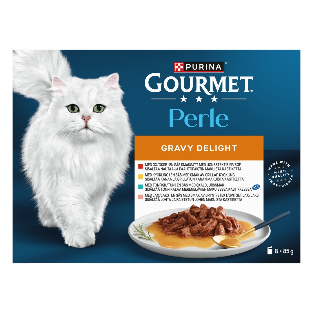 GOURMET™ Perle Gravy Delight med Kylling, Okse, Laks & Tunfisk