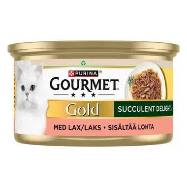 PURINA GOURMET™ GOLD Succulent Delights med kylling, laks, okse, havsfisk, 12x85g bokser
