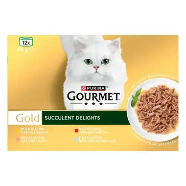 PURINA GOURMET™ GOLD Succulent Delights med laks, 85g boks